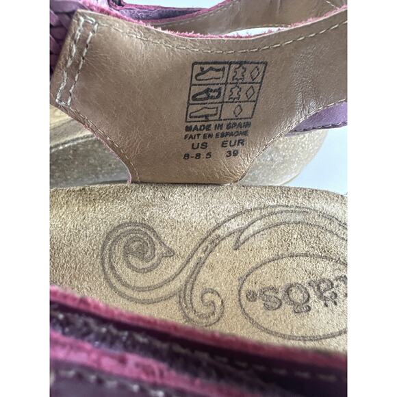 Taos Trulie Sandal Strappy Cork Wedge Leather Suede Cranberry Womens Size 8-8.5 - Picture 10 of 15